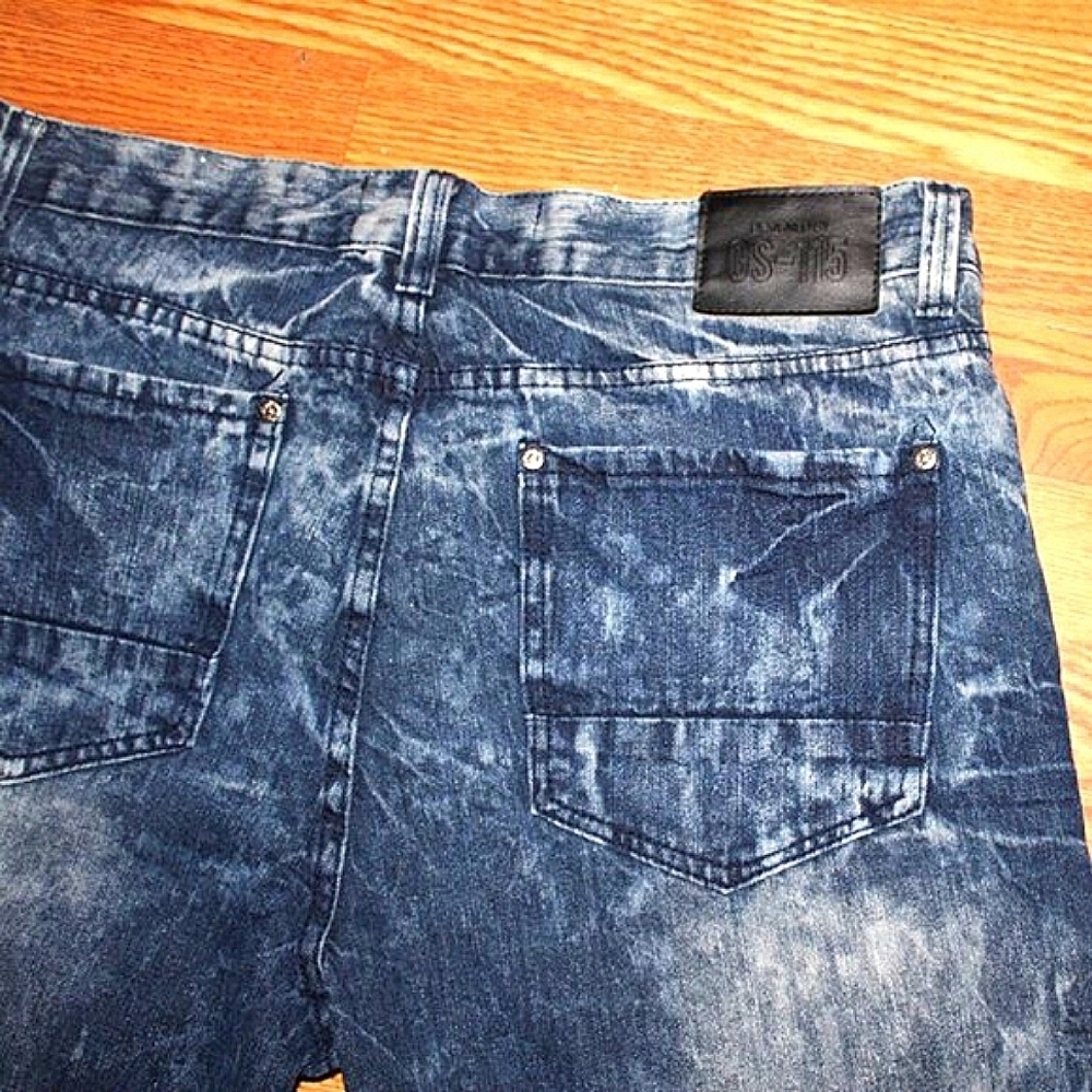 GS-115 Original Brand Distressed Jeans - Size 38x32 - Acid Wash, Streetwear, - Picture 3 of 10